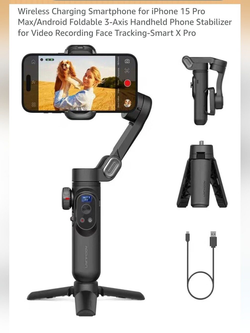 Universal Black Face Tracking Smartphone Gimbal Stabilizer with Tripod